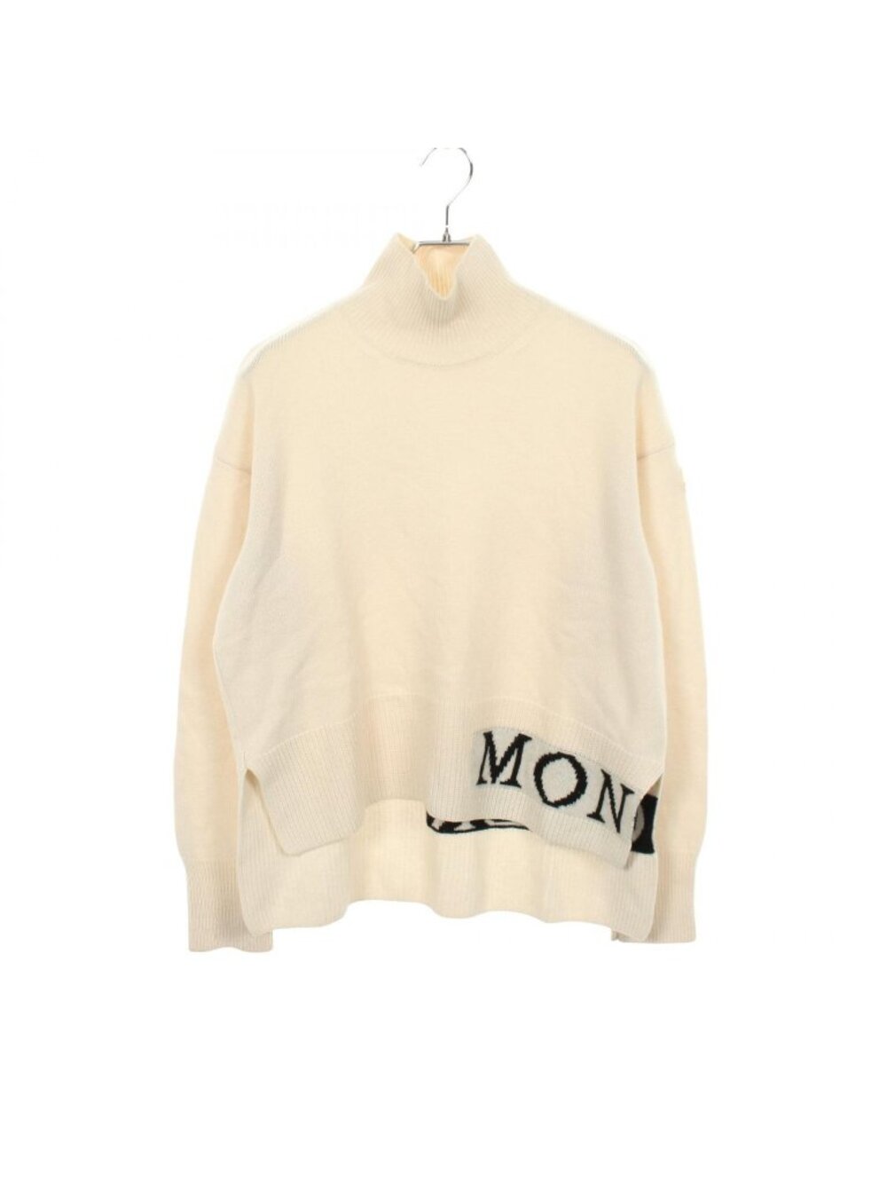 Moncler Knit Turtleneck Logo Ivory Wool Sweater